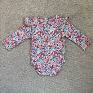 Janie and Jack Pink and Blue Floral Ruffle Long Sleeved Onesie